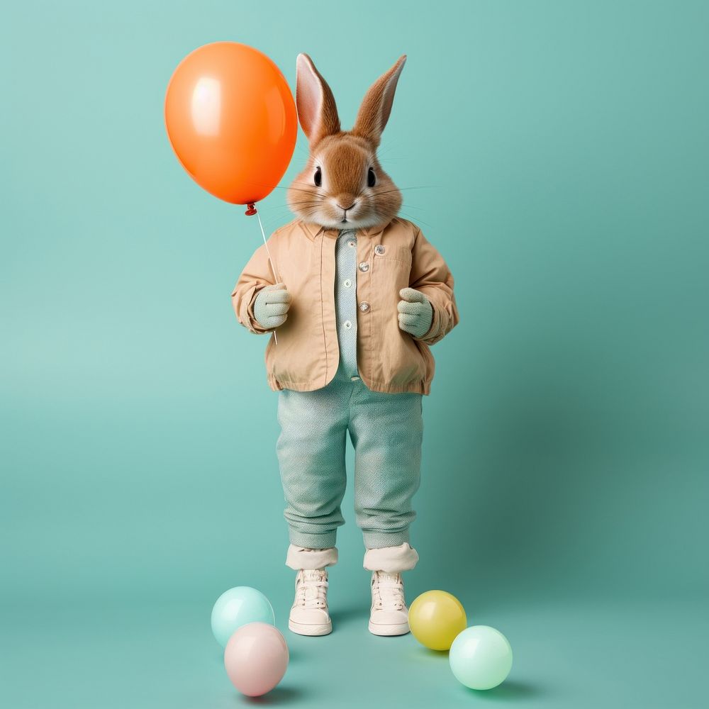 Rabbit holding balloon. AI generated Image by rawpixel.