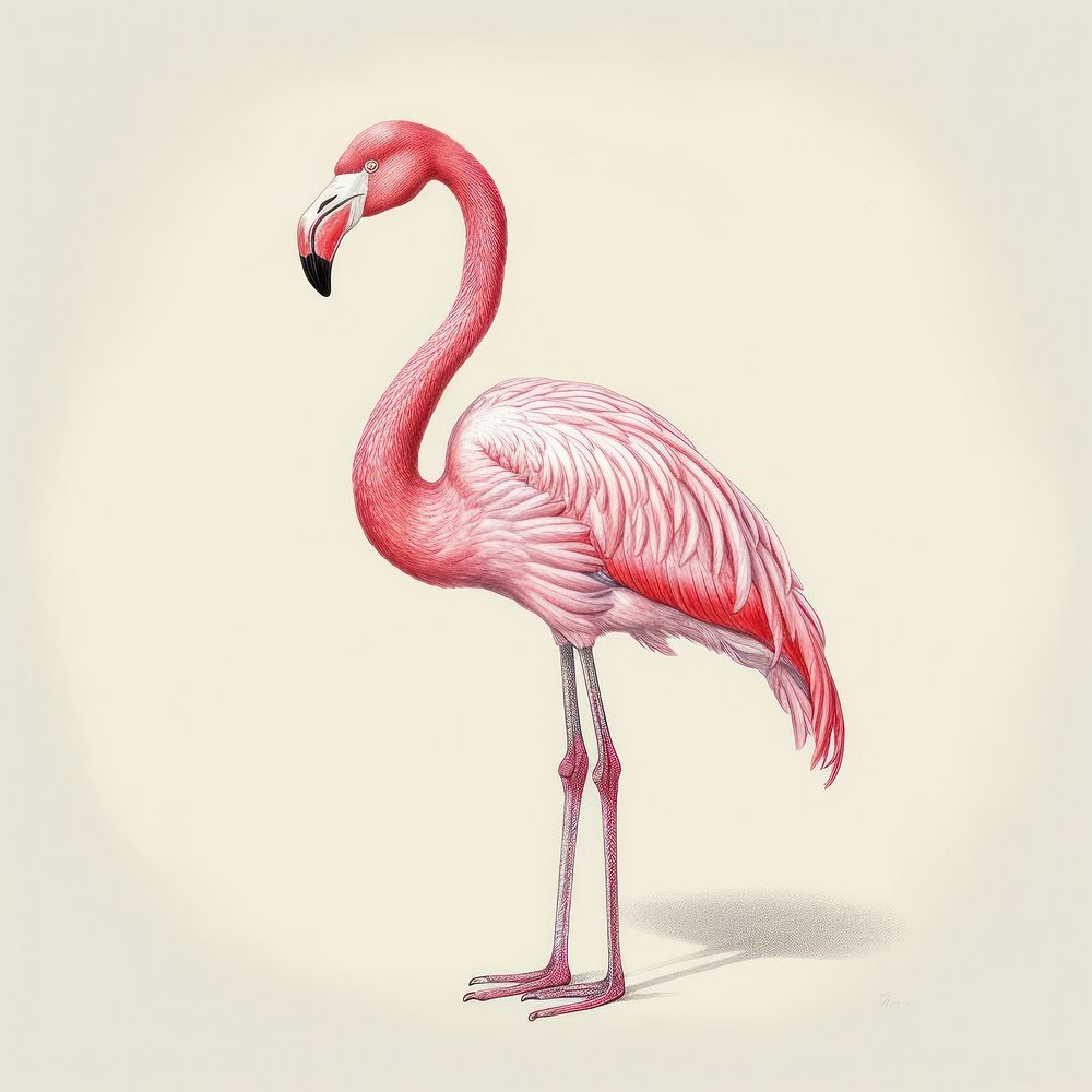 Flamingo bird drawing animal red. AI generated Image by rawpixel.