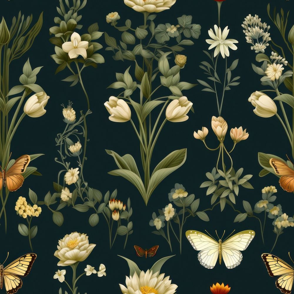 Woman wallpaper flower butterfly pattern. AI generated Image by rawpixel.