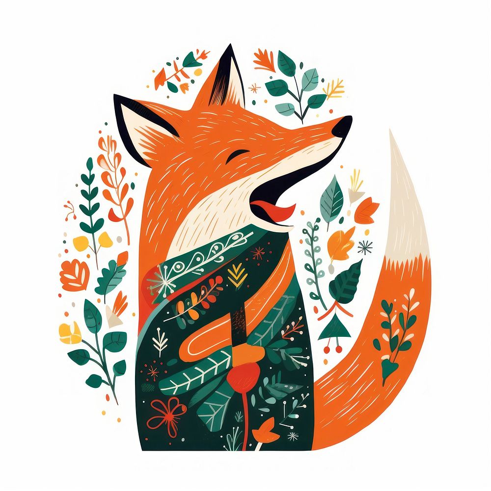 Christmas a fox singing christmas song colourful christmas cloth pattern animal mammal. AI generated Image by rawpixel.