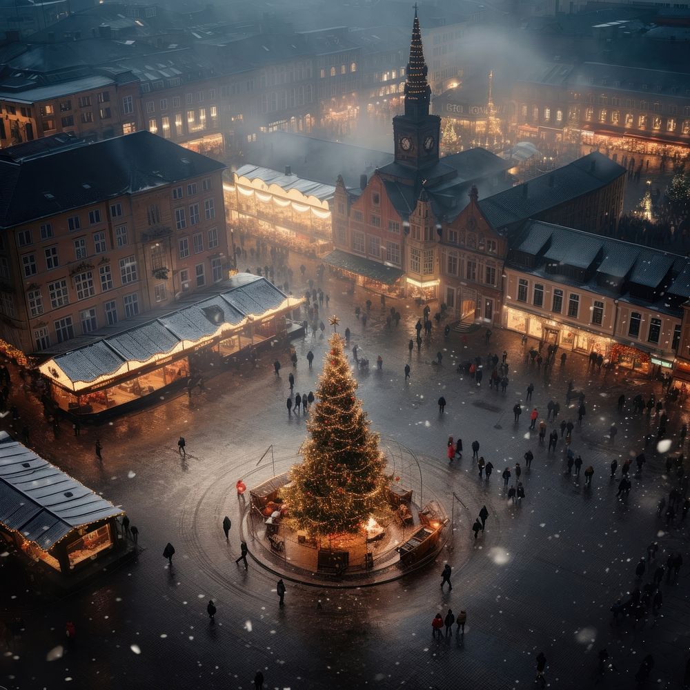 Christmas tree christmas architecture cityscape. AI generated Image by rawpixel.