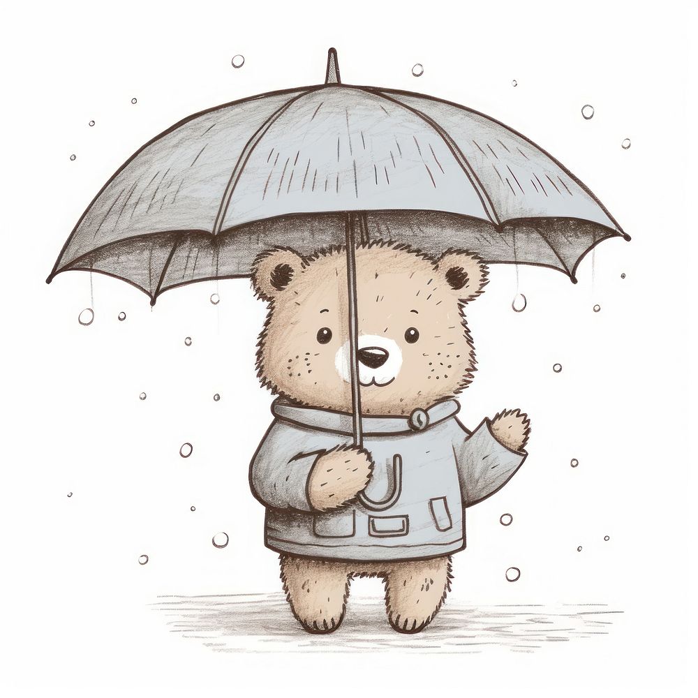 Bear holding umbrella drawing sketch mammal. AI generated Image by rawpixel.