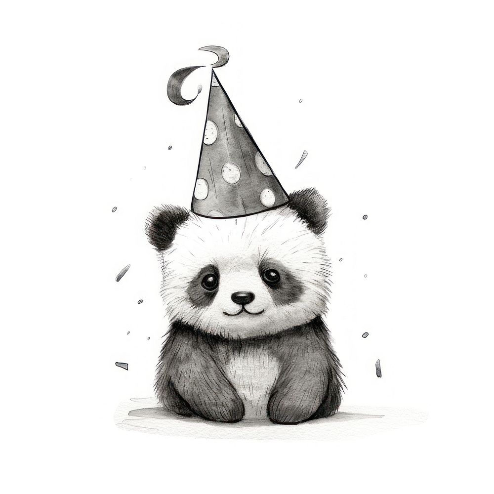 Panda wearing party hat drawing mammal animal. AI generated Image by rawpixel.