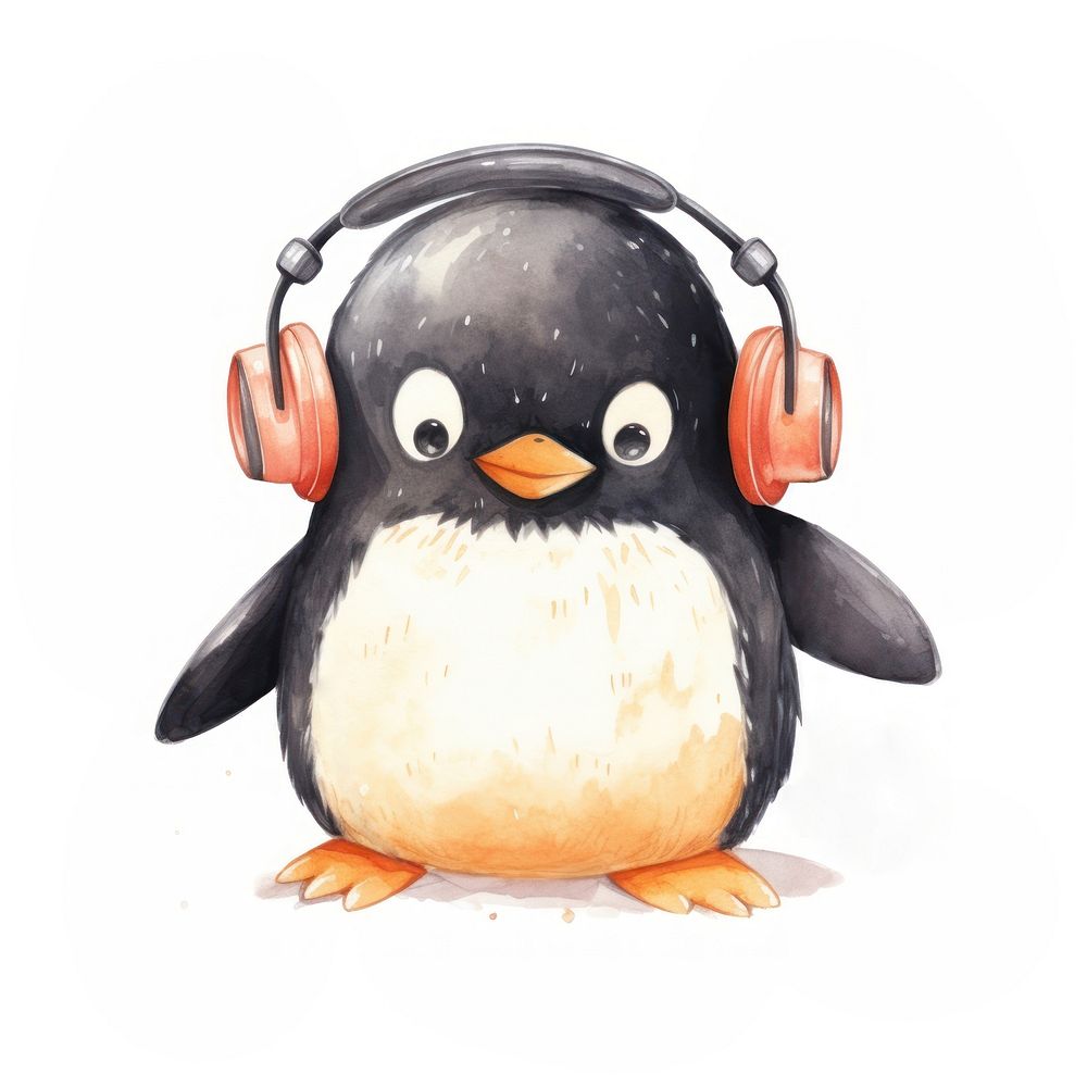 Penguin wearing headphone headphones animal bird. AI generated Image by rawpixel.
