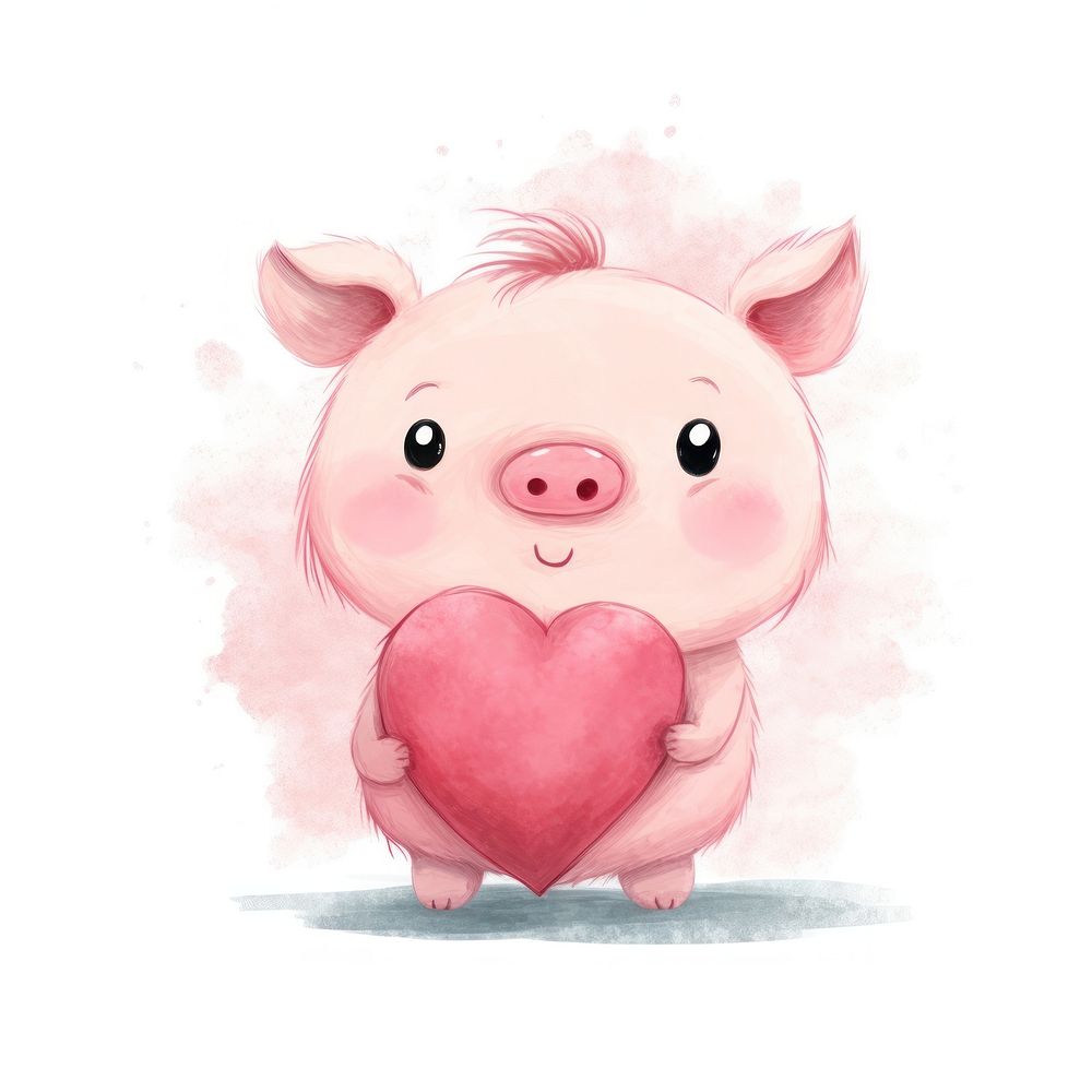 Pig holding big heart animal | Free Photo Illustration - rawpixel