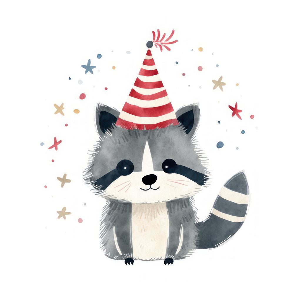 Raccoon wearing party hat nature cute celebration. AI generated Image by rawpixel.