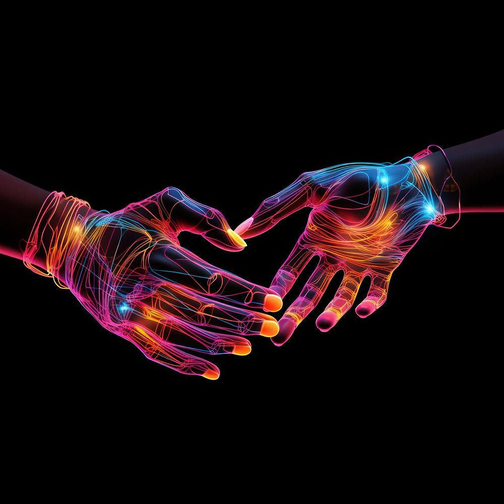 Hands futuristic technology handshake. AI generated Image by rawpixel.