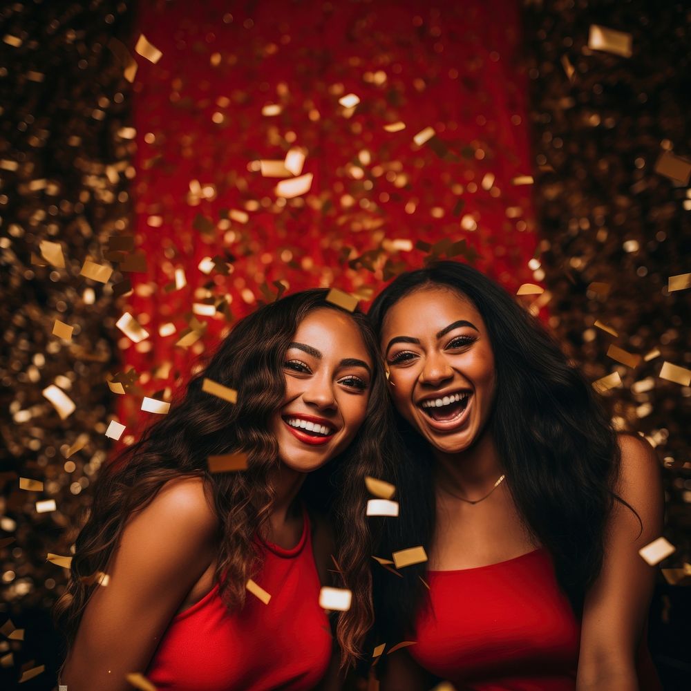 Girls partying confetti laughing portrait. AI generated Image by rawpixel.