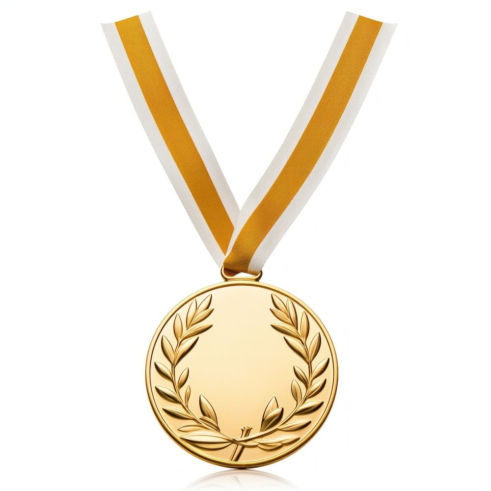 Gold medal with laurel jewelry pendant trophy. AI generated Image by rawpixel.