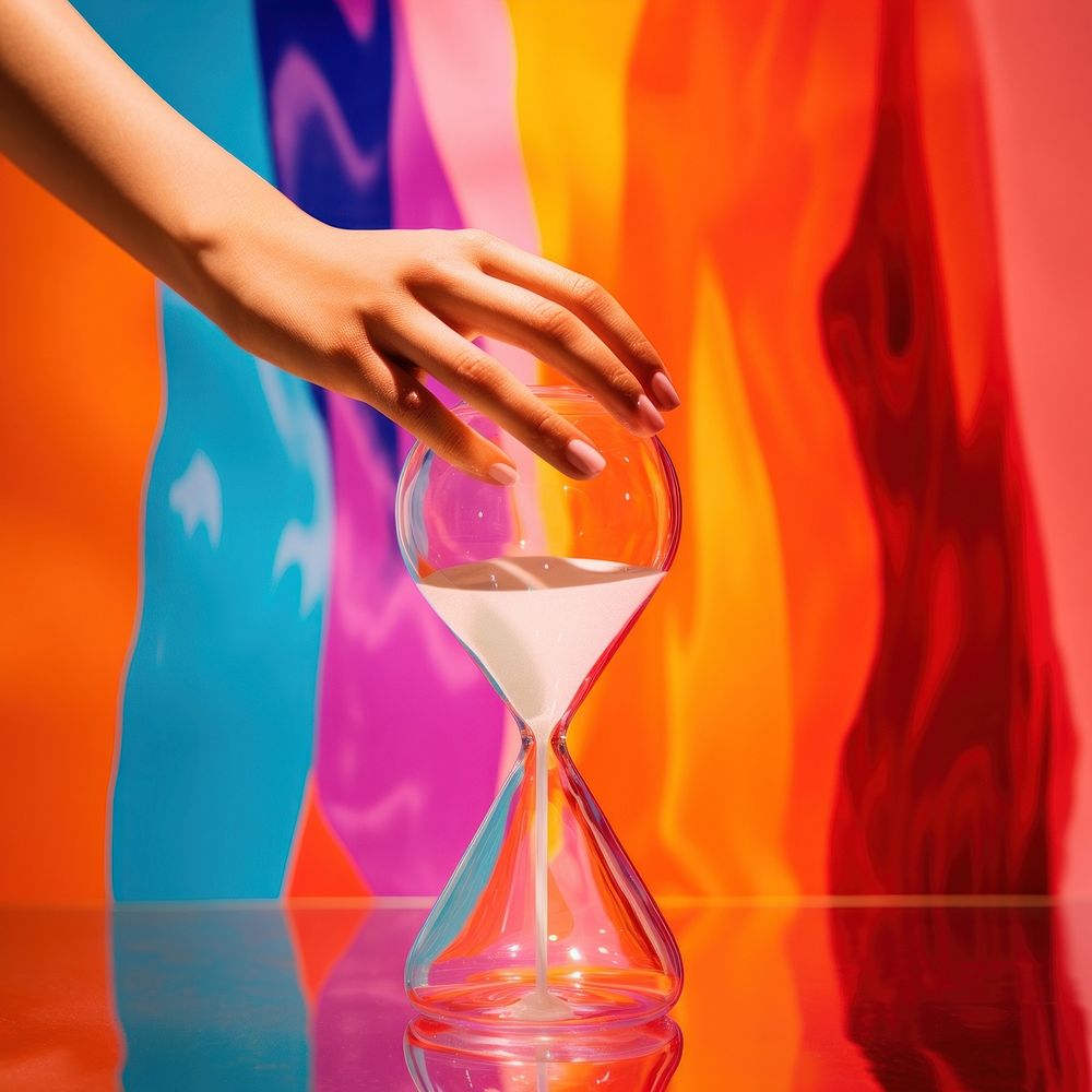 Hand holding big hourglass refreshment deadline beverage. AI generated Image by rawpixel.