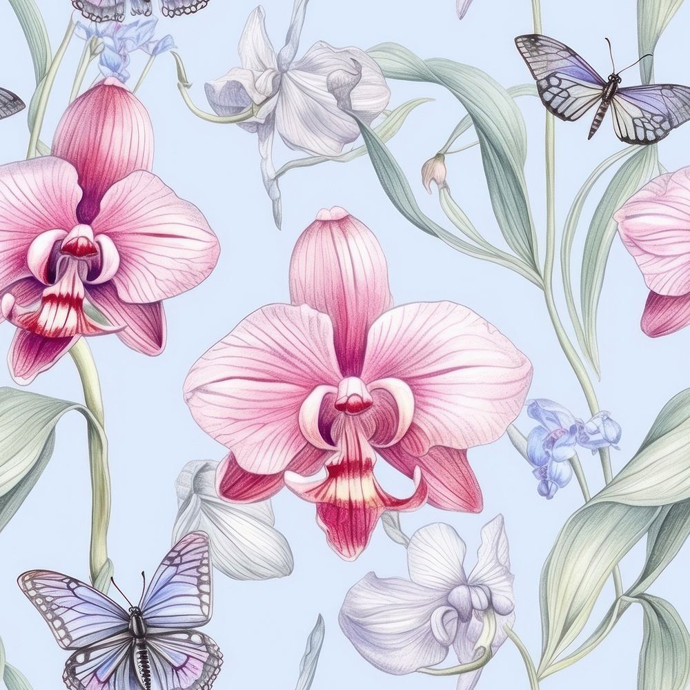 Flower orchid backgrounds pattern. AI generated Image by rawpixel.