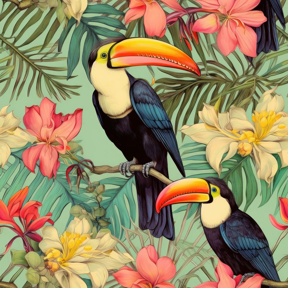 Toucan tropics animal flower. AI generated Image by rawpixel.