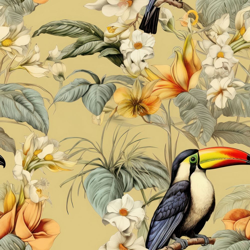 Toucan backgrounds pattern flower. AI generated Image by rawpixel.