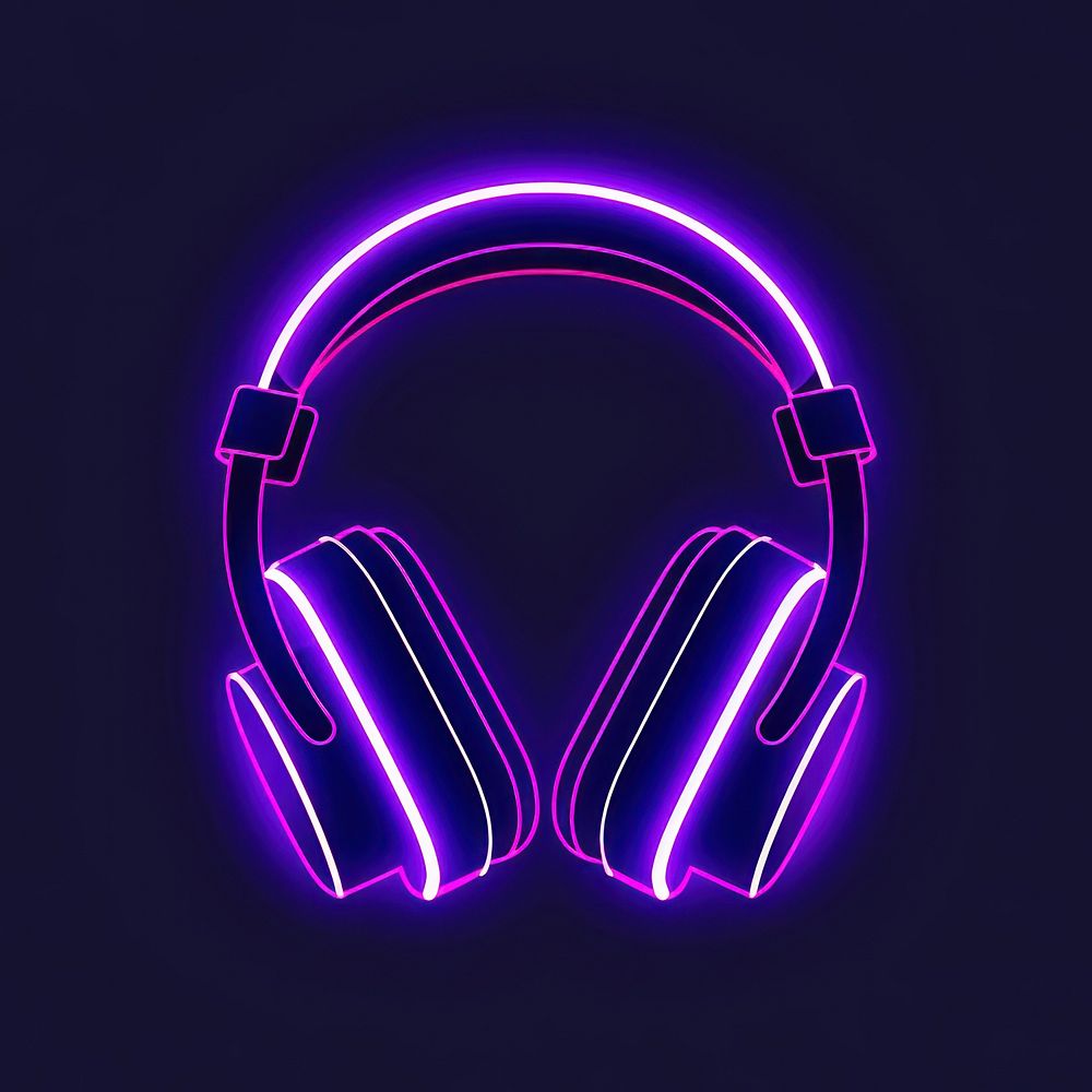 Headphones icon purple neon light. AI generated Image by rawpixel.