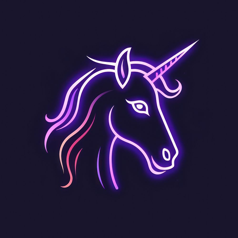 Unicorn face icon purple neon outdoors. AI generated Image by rawpixel.