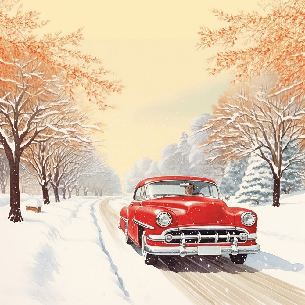 Winter car painting outdoors. AI | Free Photo Illustration - rawpixel