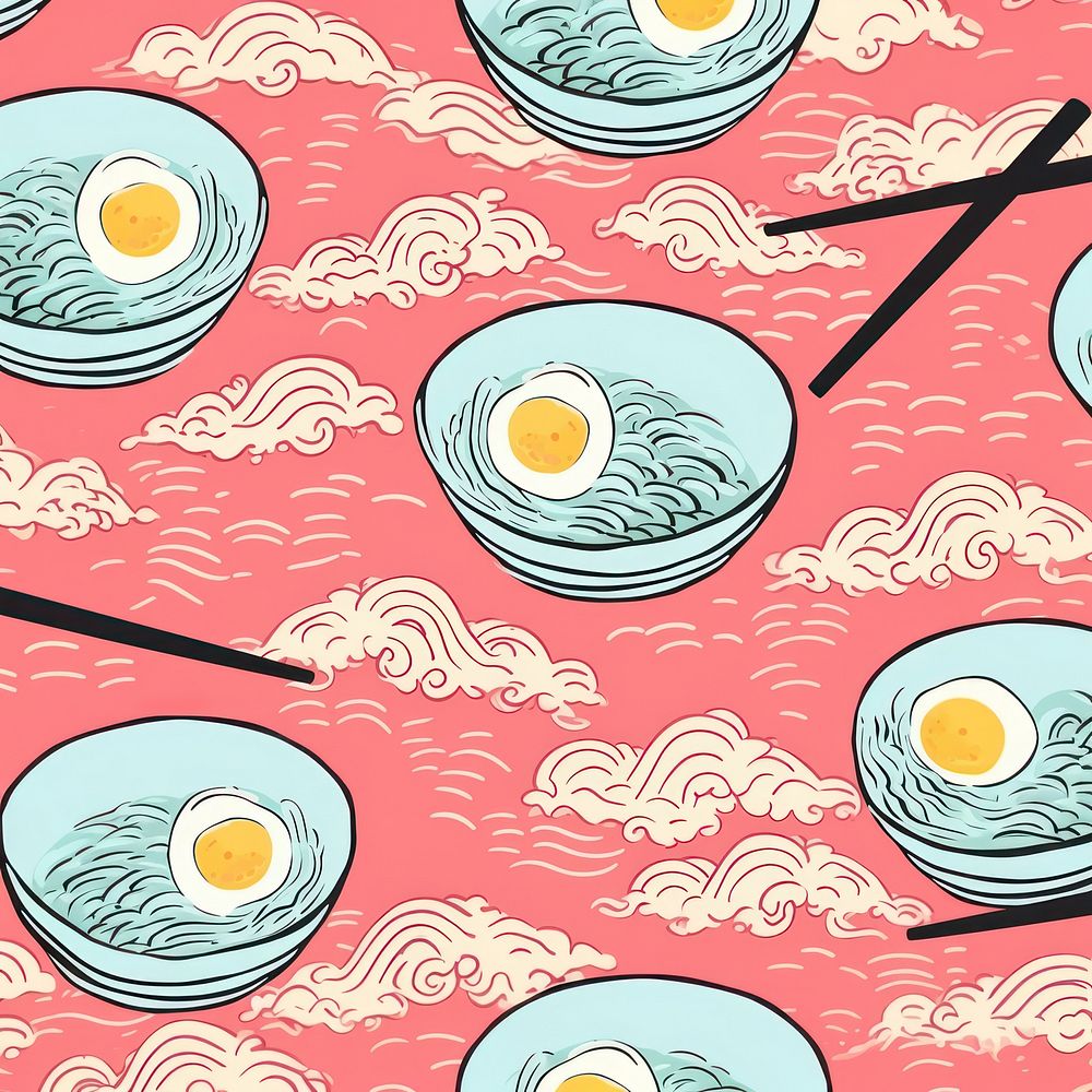 Ramen backgrounds pattern food. AI generated Image by rawpixel.