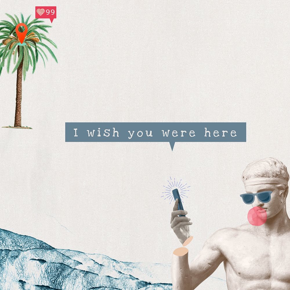 Travel aesthetic, I wish you were here quote Instagram post template
