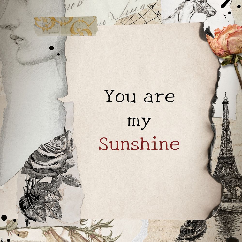 Vintage collage, you are my sunshine quote Instagram post template