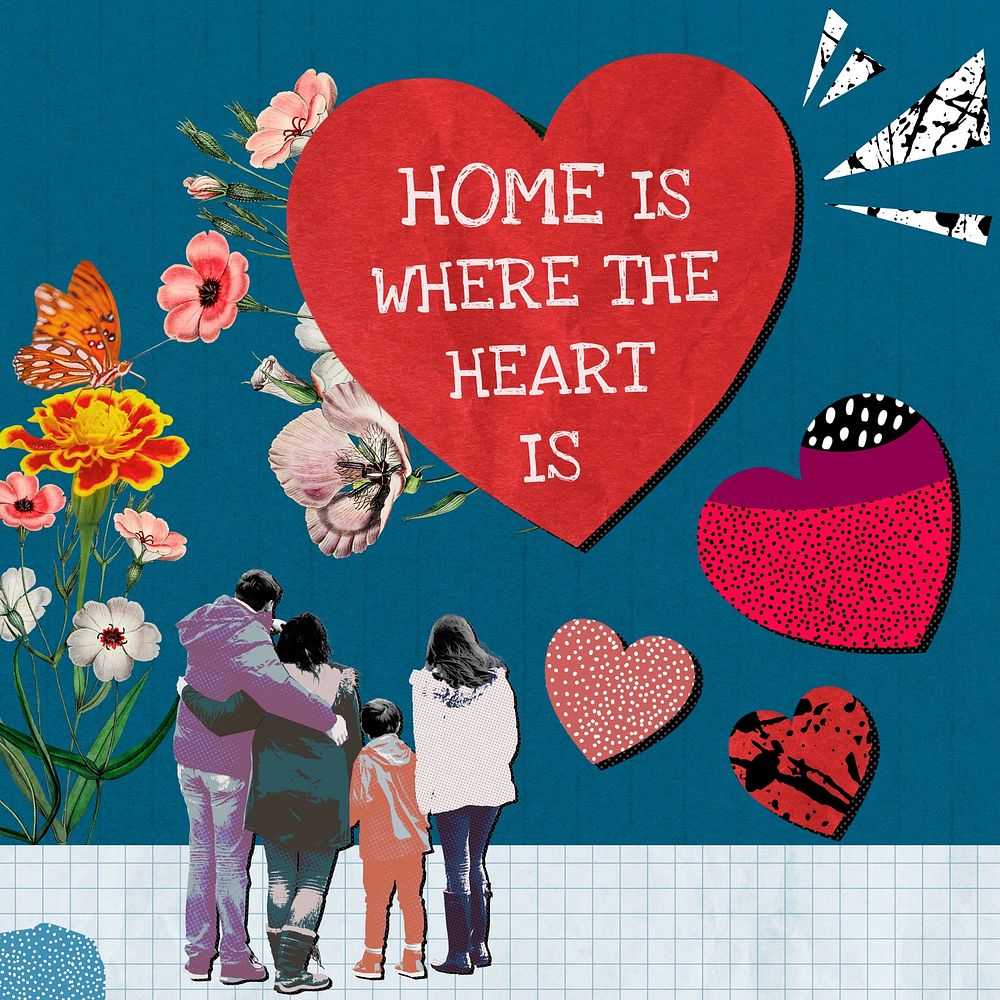 Home quote, art collage Instagram post template