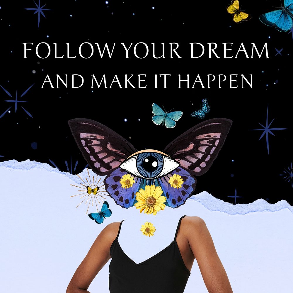 Dream quote, art collage Instagram post template