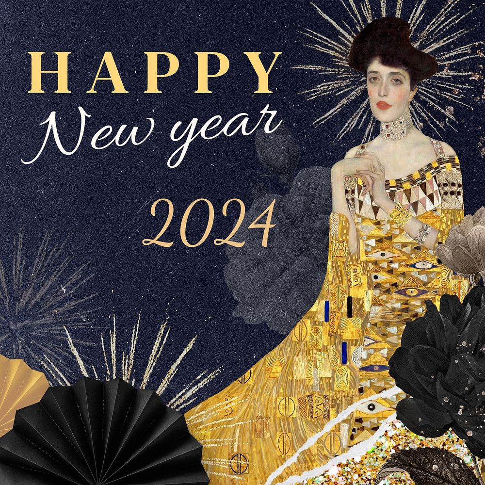 Gustav Klimt New Year 2024 Instagram post template
