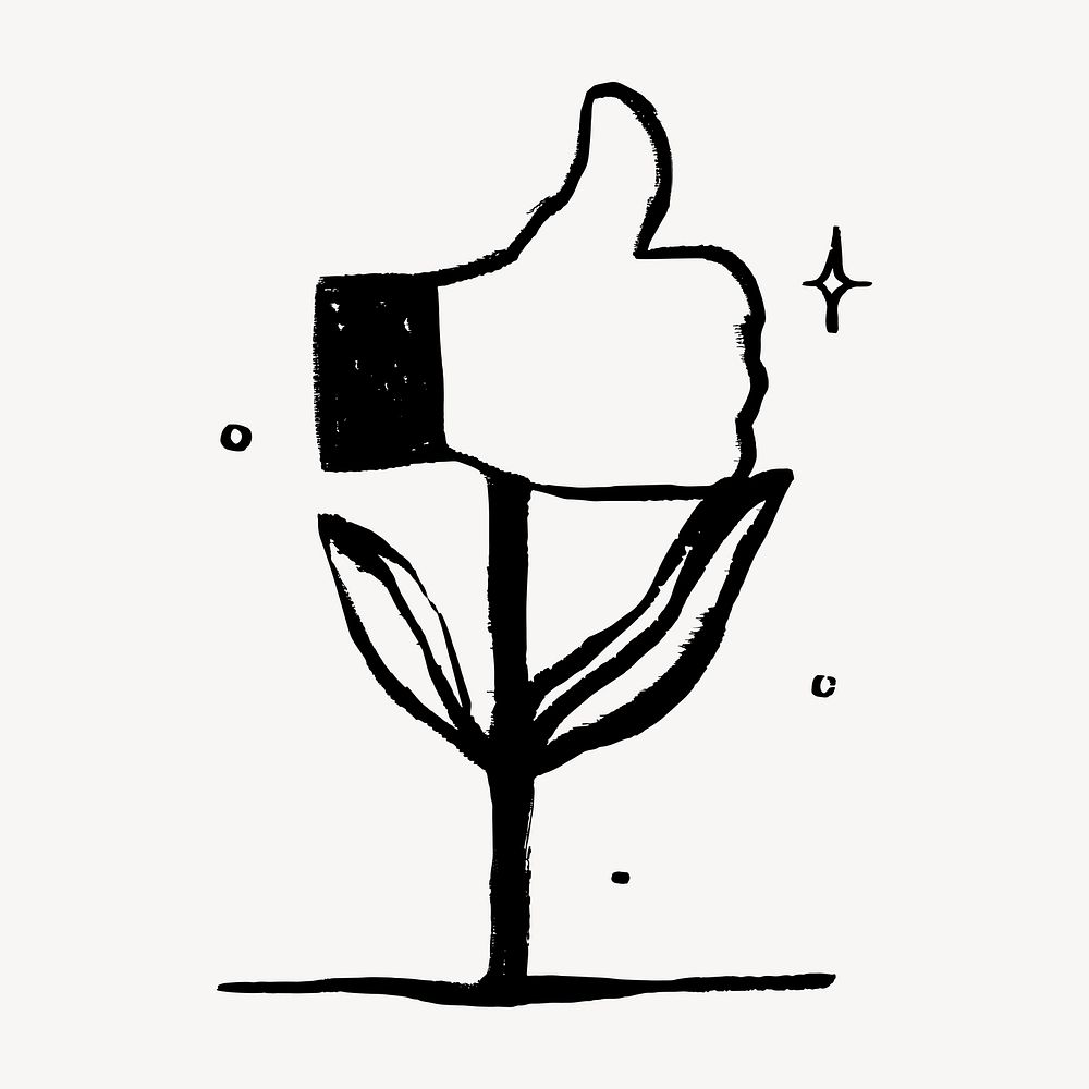 Thumbs up plant doodle, illustration vector