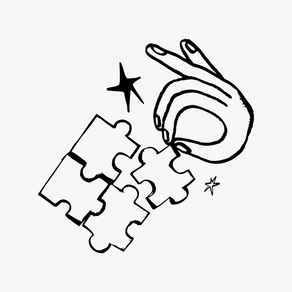 Solving puzzle icon doodle, illustration vector