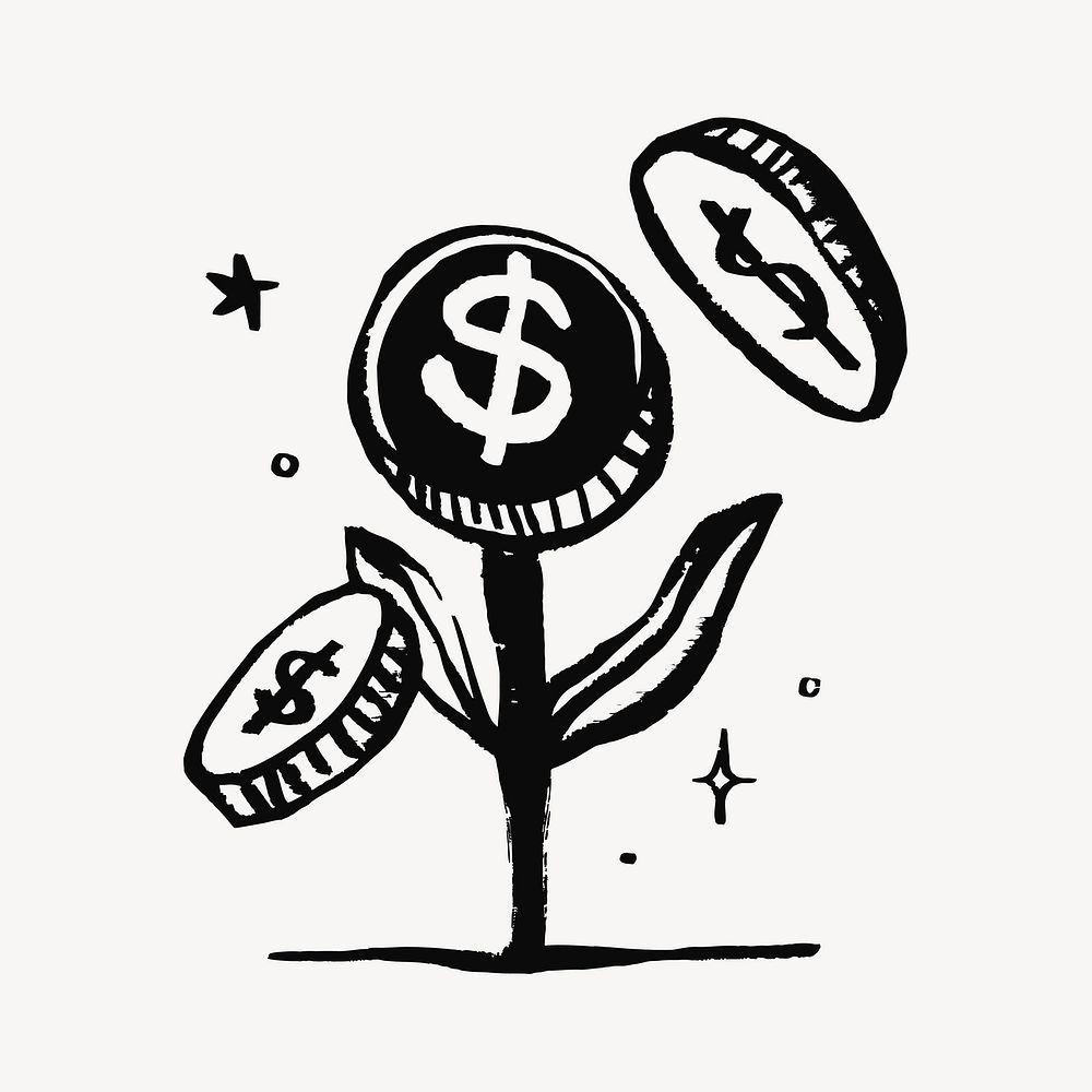 Money plant, finance doodle, illustration vector