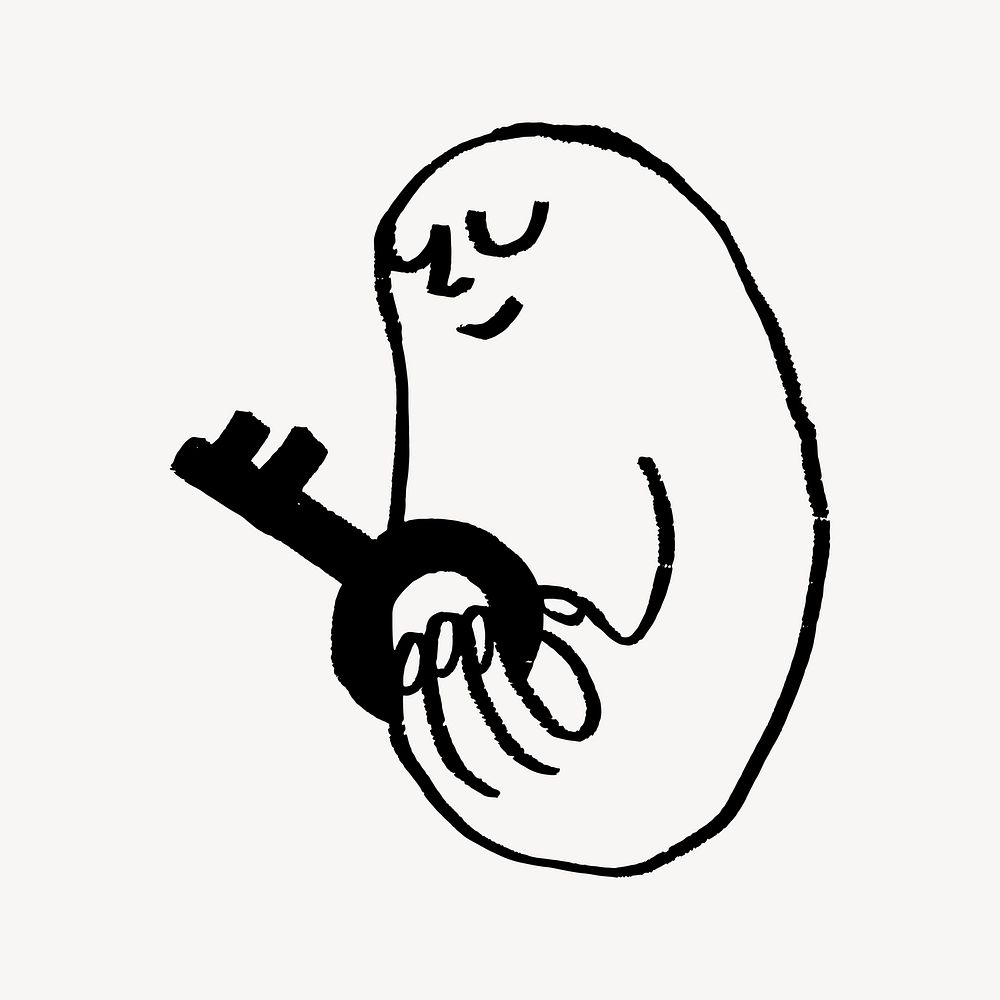 Human holding key doodle, illustration vector