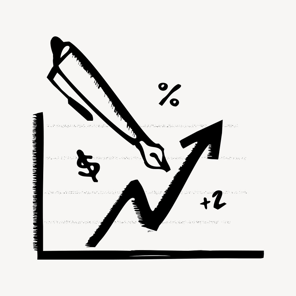 Upward arrow business graph doodle, illustration vector