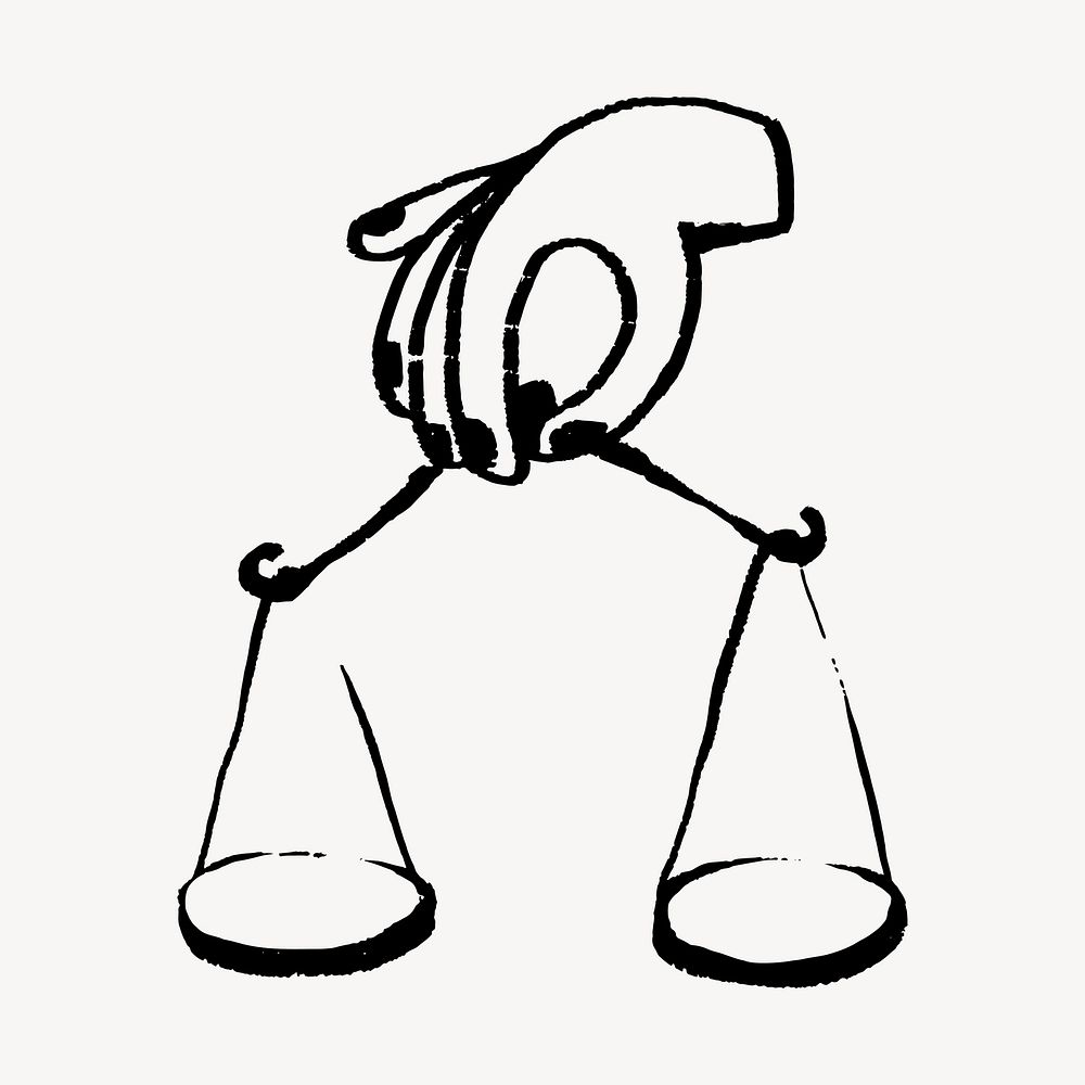 Balance scale, legal doodle, illustration vector