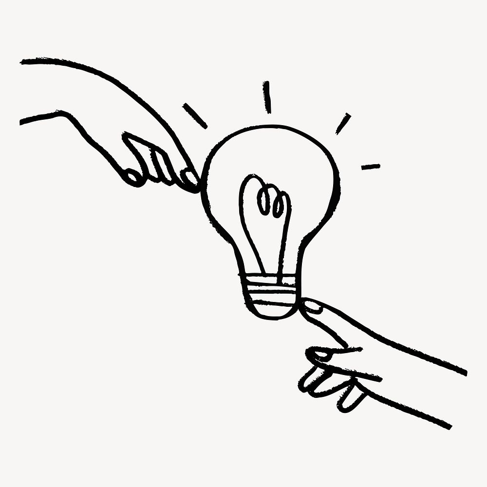 Light bulb, collaborative idea doodle, illustration vector