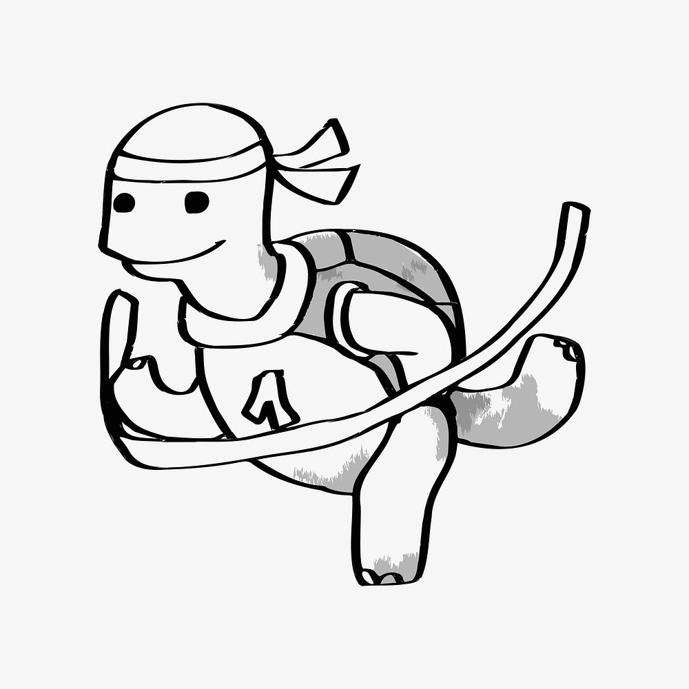 Turtle running, achieving goal doodle, illustration vector