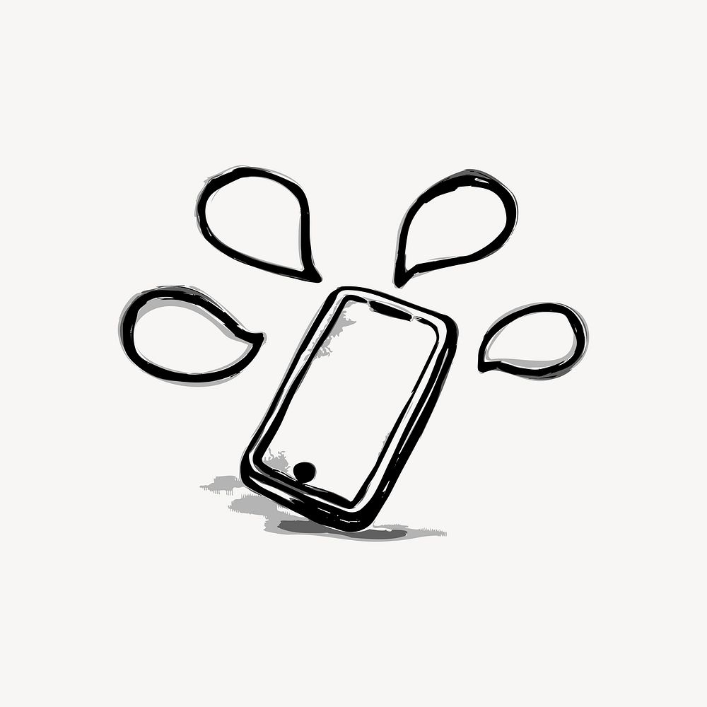 Mobile phone, speech bubble doodle, illustration vector