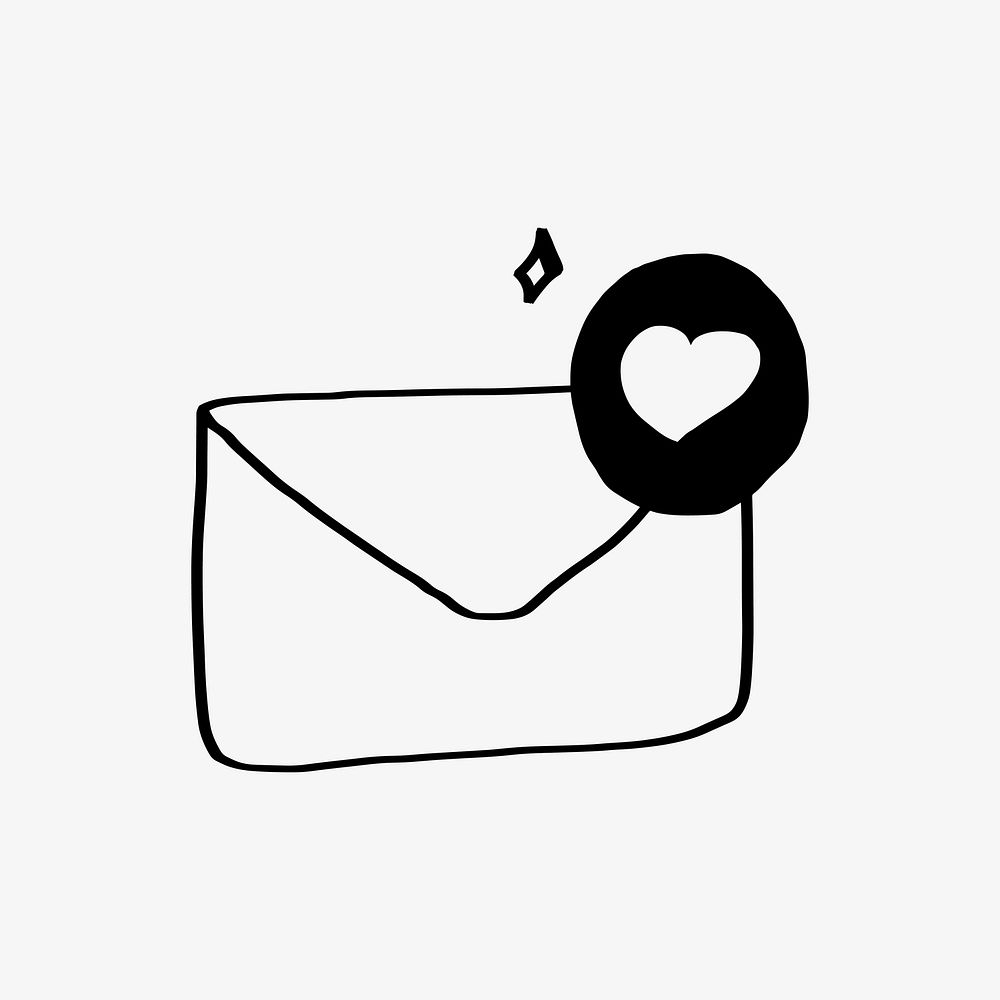 Email with heart doodle, illustration vector