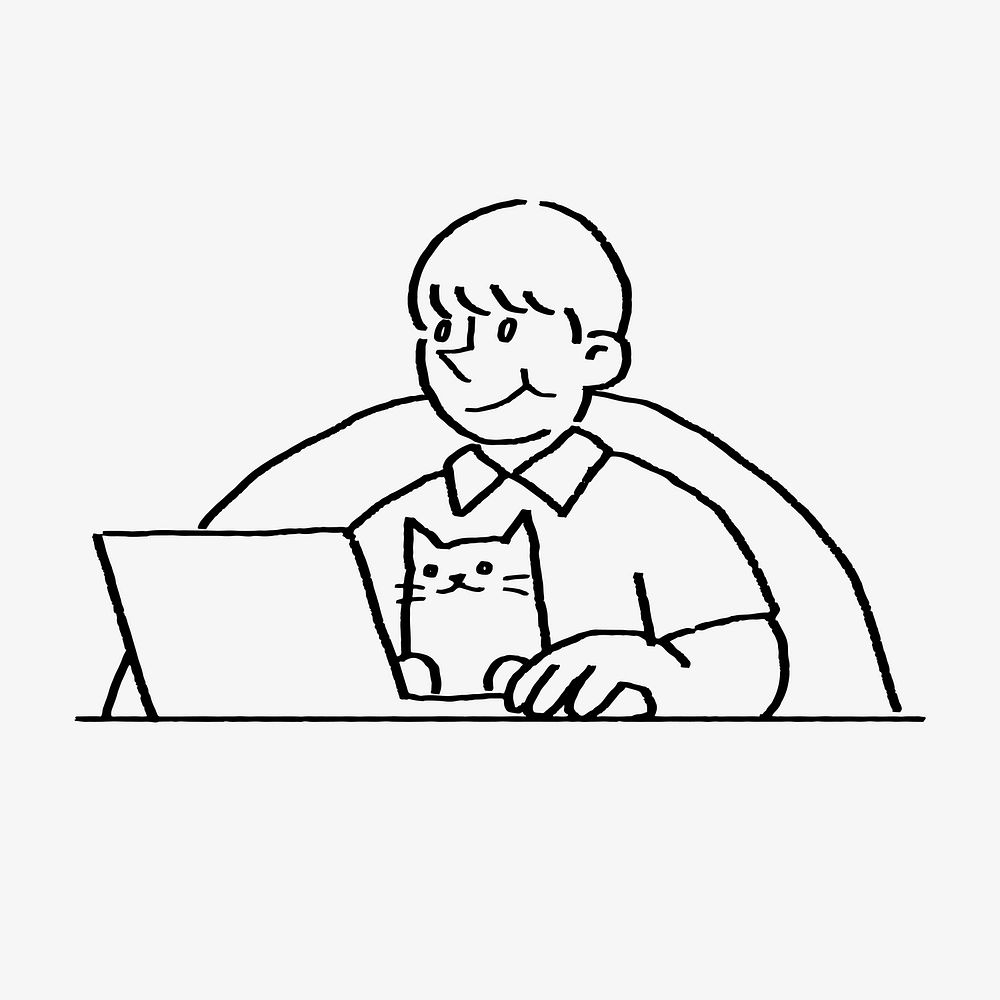 Man working from home doodle, illustration vector