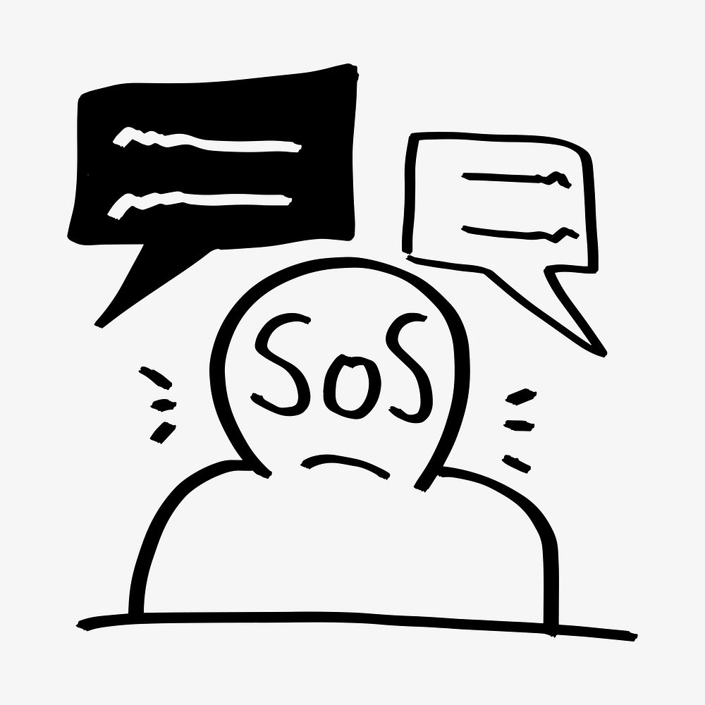 SOS, communication doodle, illustration vector