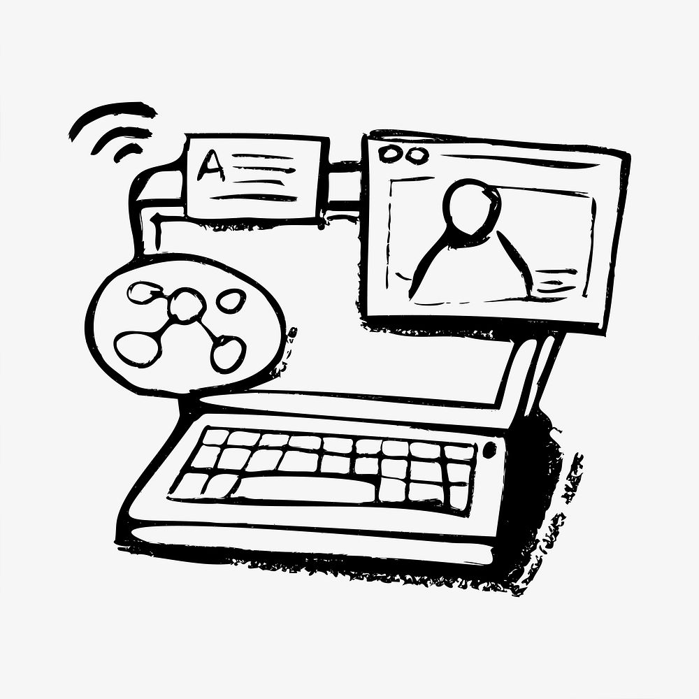 Business communication, laptop doodle, illustration vector