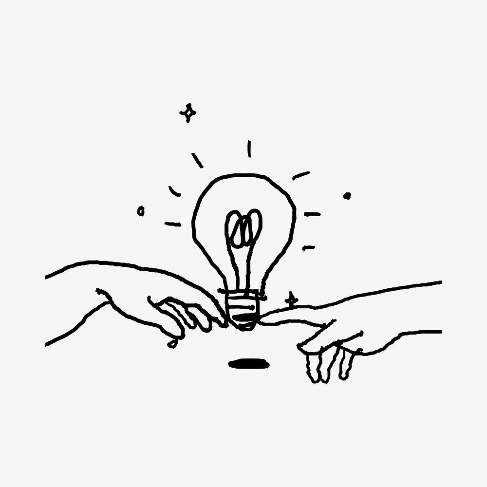 Collaborative idea, light bulb doodle, illustration vector