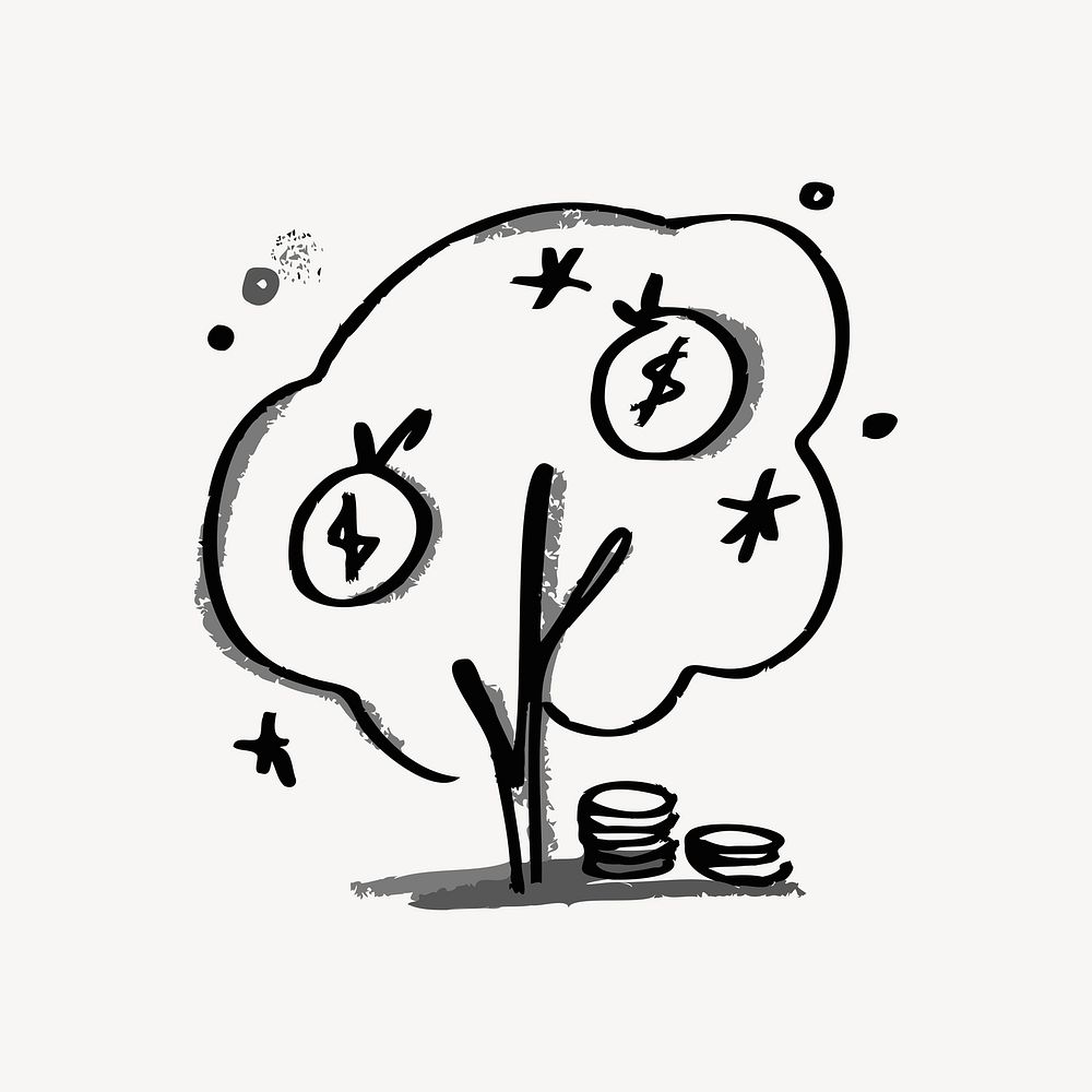 Money tree, finance doodle, illustration vector