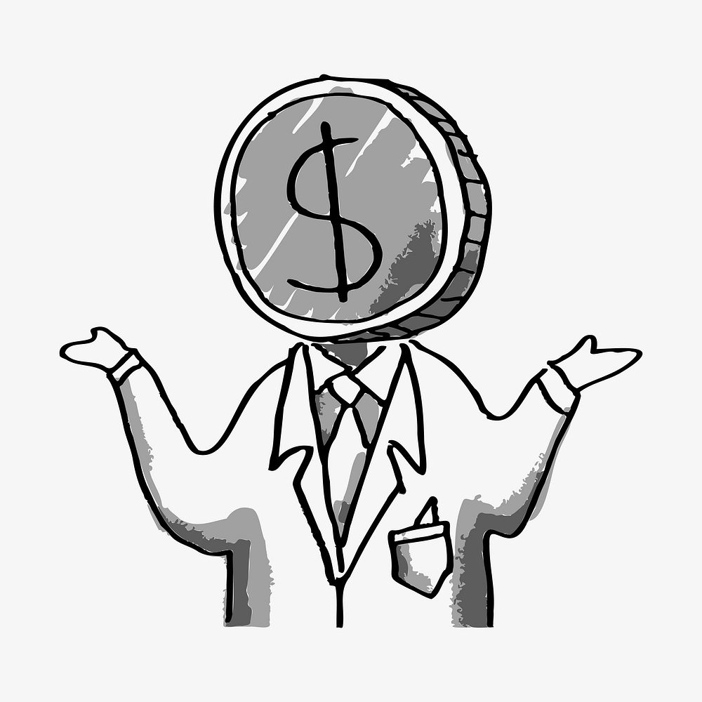 Business man, coin doodle, illustration vector