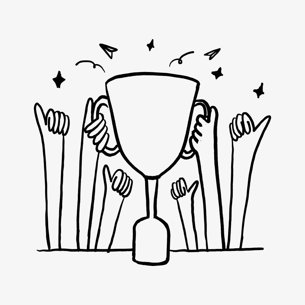 Business team winning, trophy doodle, illustration vector