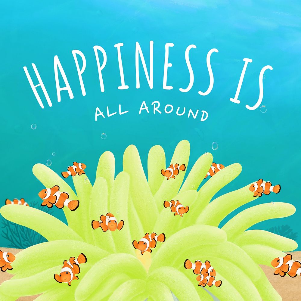 Happiness quote, art collage Instagram post template