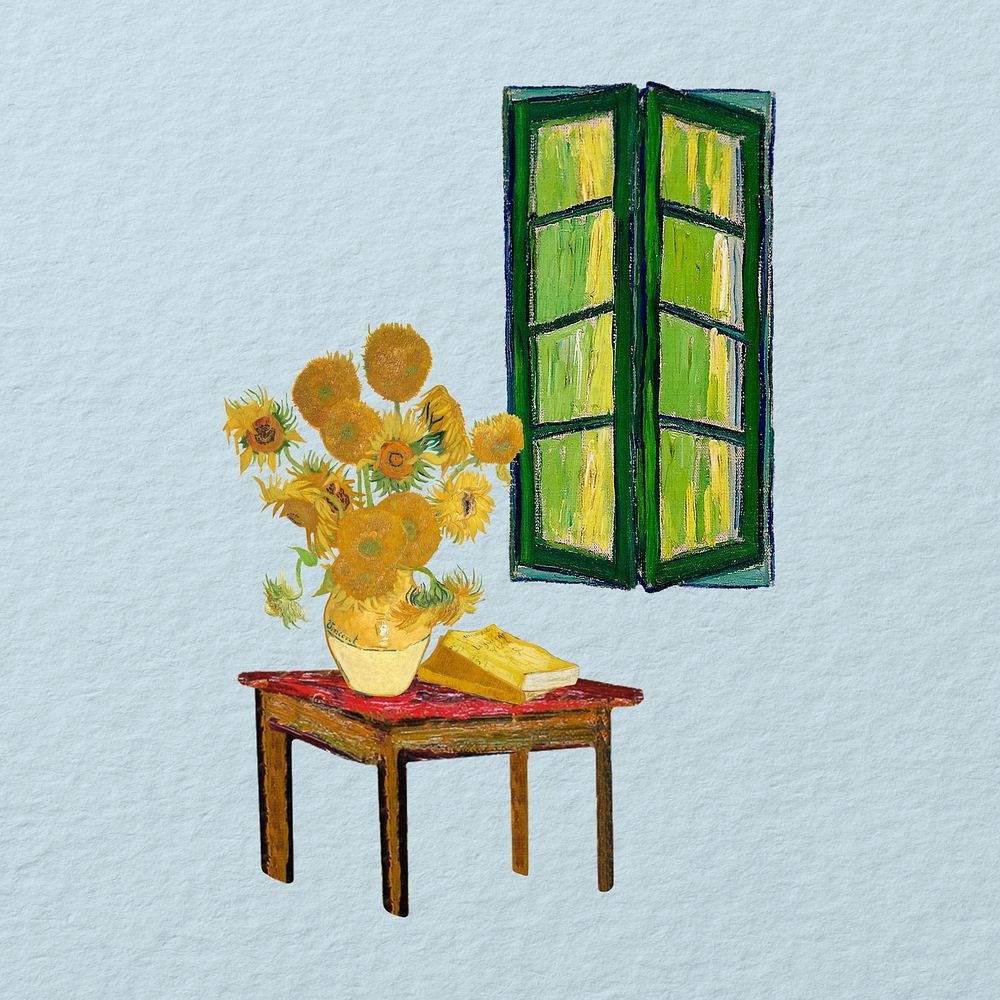 Van Gogh's sunflowers, vintage illustration. Remixed by rawpixel.