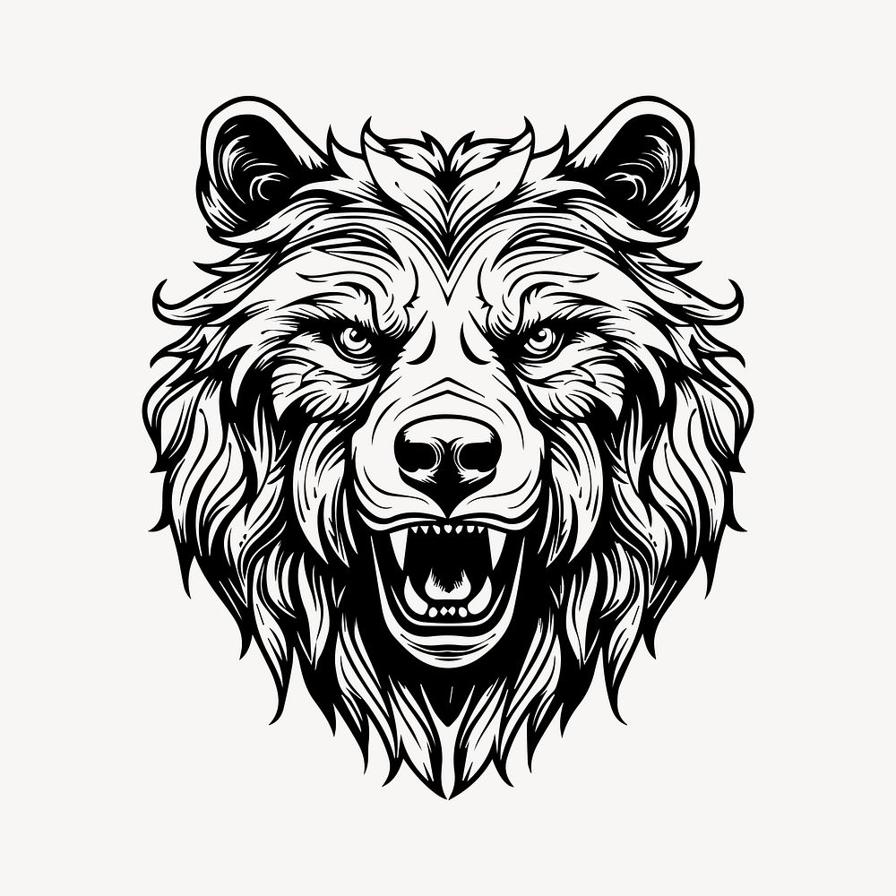 Bear flat old school illustration vector. AI generated Image by rawpixel.