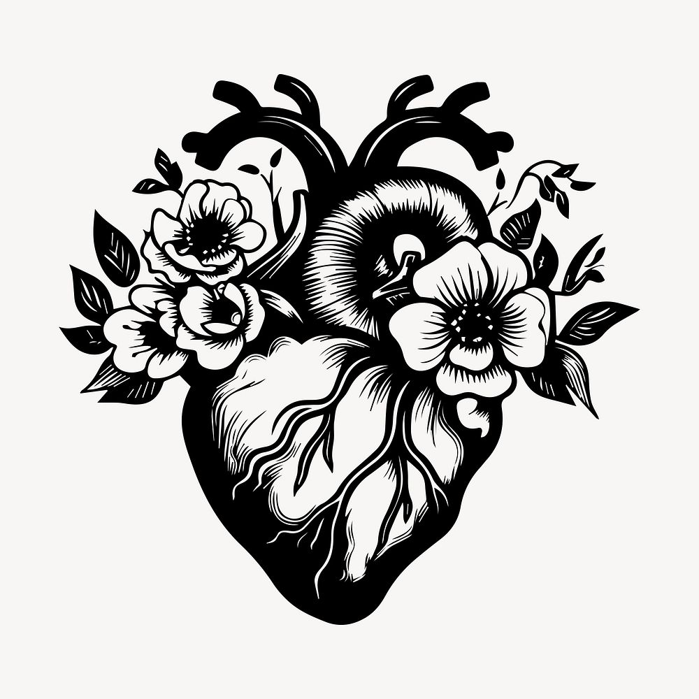 Heart flat old school illustration vector. AI generated Image by rawpixel.
