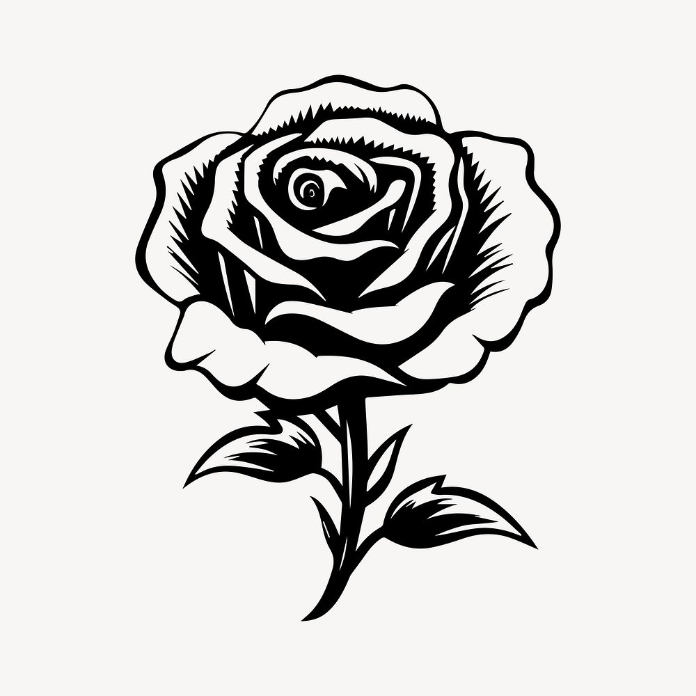 Rose flat old school illustration vector. AI generated Image by rawpixel.