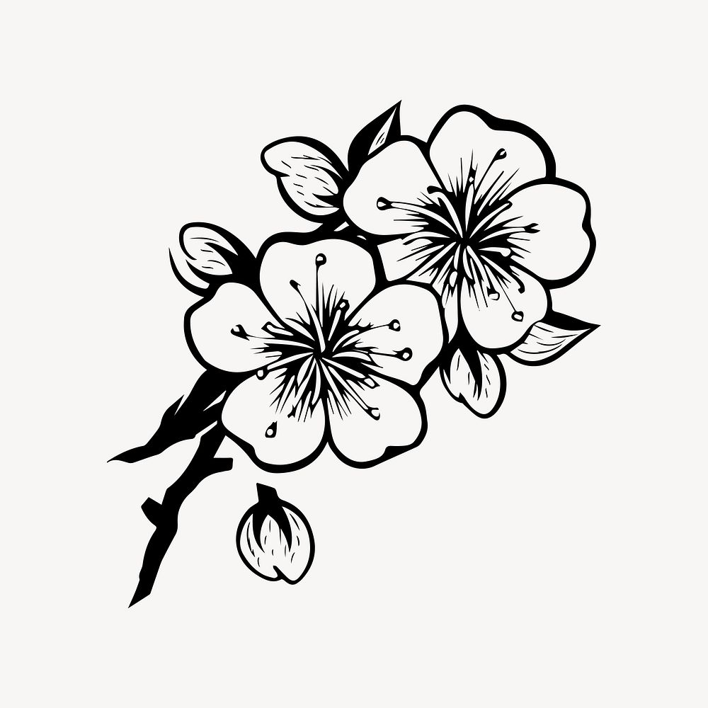 Cherry blossom flat old school illustration vector. AI generated Image by rawpixel.