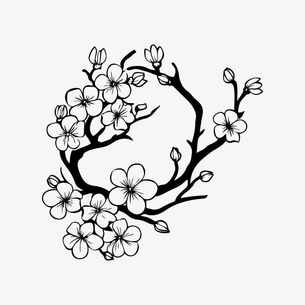 Cherry blossom flat old school illustration. AI generated Image by rawpixel.